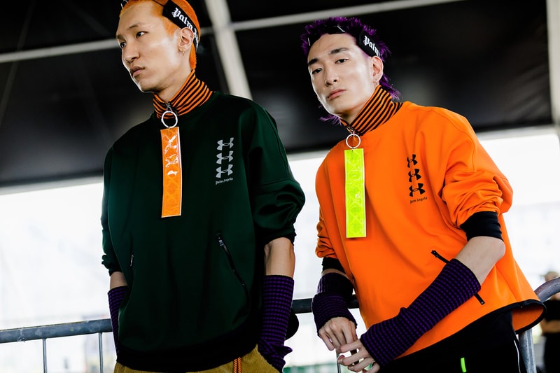 palm angels spring summer 2019 milan fashion week orange black under armour pullover shirt yellow tag turtleneck arm warmers tanning bed glasses goggles