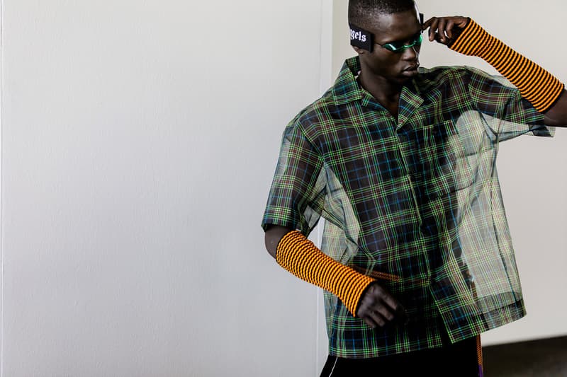 palm angels spring summer 2019 milan fashion week see through shirt tanning bed goggles orange arm warmers plaid