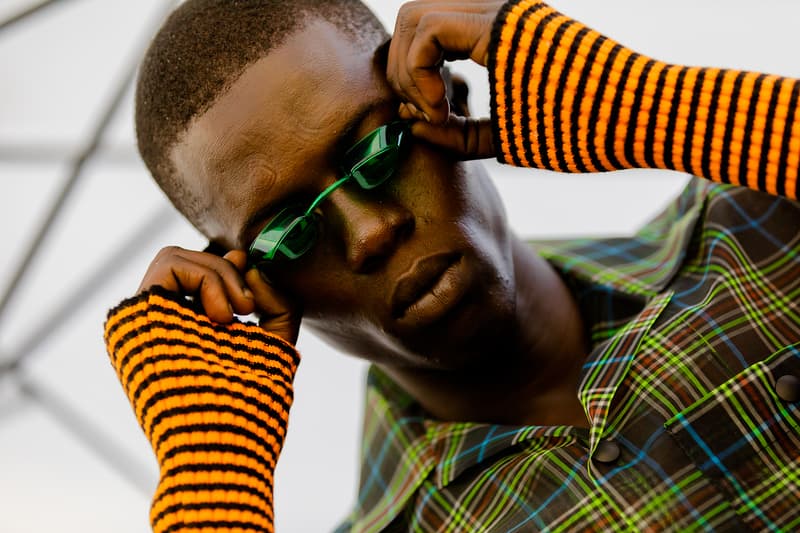 palm angels spring summer 2019 milan fashion week striped orange turtle neck black tanning bed sunglasses goggles yellow plaid checker shirt see through