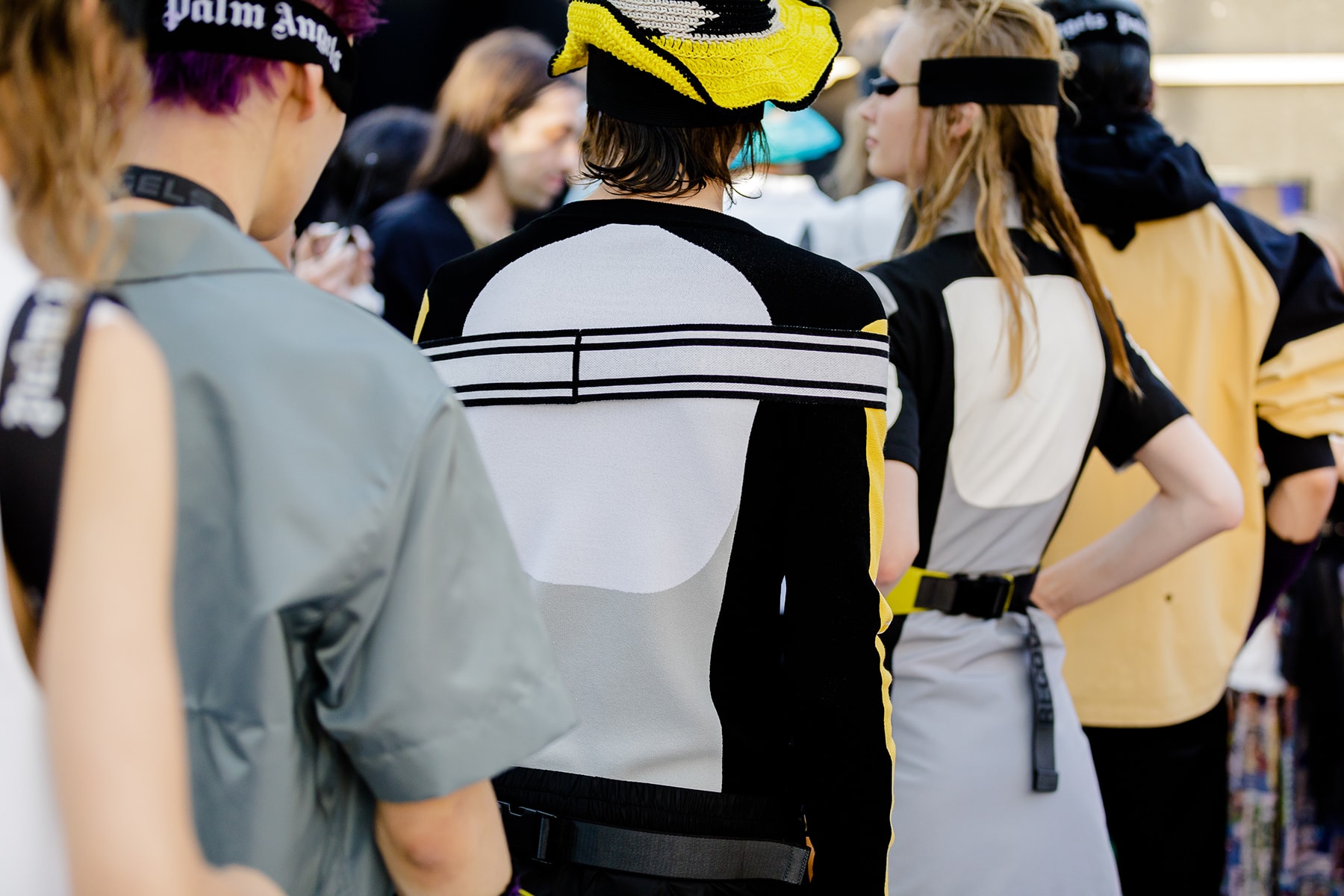 palm angels spring summer 2019 milan fashion week woven knit hat yellow white grey black shirt long sleeve strap belt tanning bed sunglasses goggles