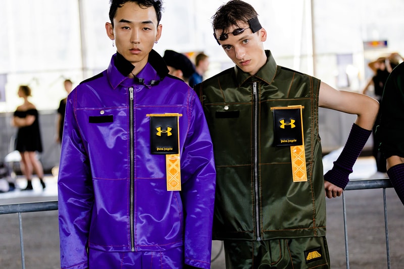 palm angels spring summer 2019 milan fashion week under armour zipper jacket blue green sleeveless armwarmer tanning bed goggle sunglasses
