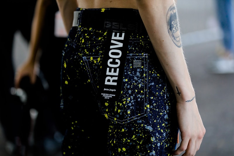 palm angels spring summer 2019 milan fashion week painted denim project jeans pants belt splatter black