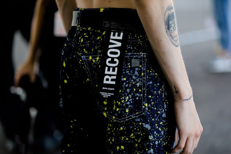 palm angels spring summer 2019 milan fashion week painted denim project jeans pants belt splatter black