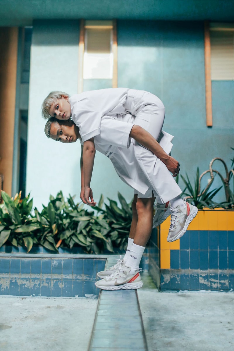 Pièces Uniques Spring Summer 2018 collection lookbook nike react element 87 sneaker pink white blue paris july 1 2018 drop release date info look