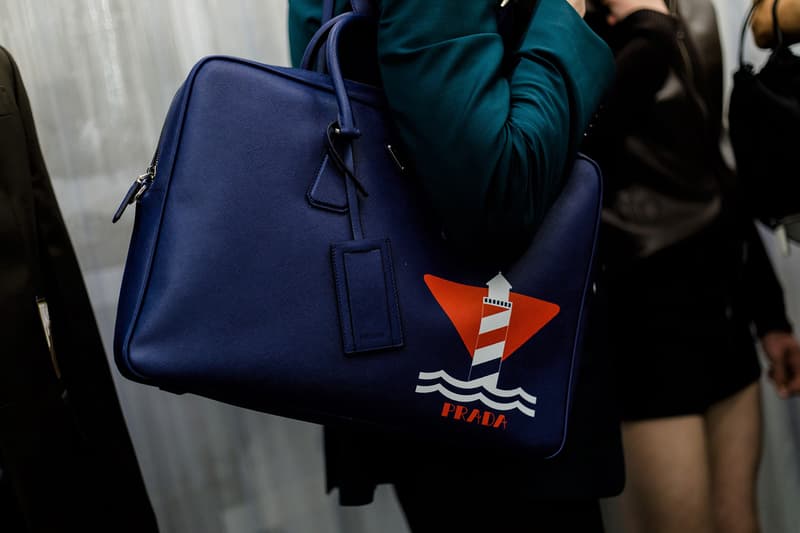 Prada Spring/Summer 2019 Backstage Milan Fashion Week Miuccia Prada Cloudbust Sneakers Shorts Denim