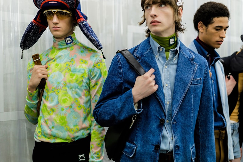 Prada Spring/Summer 2019 Backstage Milan Fashion Week Miuccia Prada Cloudbust Sneakers Shorts Denim