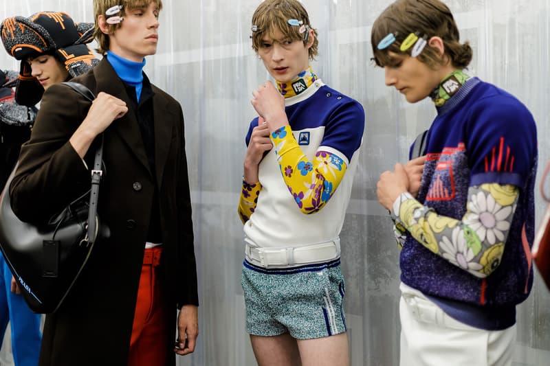 Prada Spring/Summer 2019 Backstage Milan Fashion Week Miuccia Prada Cloudbust Sneakers Shorts Denim