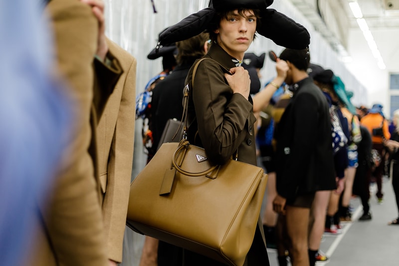Prada Spring/Summer 2019 Backstage Milan Fashion Week Miuccia Prada Cloudbust Sneakers Shorts Denim