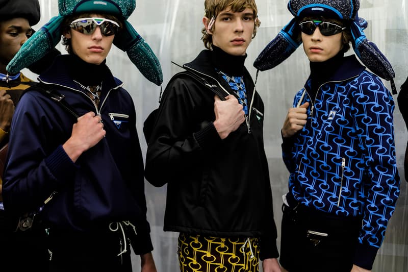 Prada Spring/Summer 2019 Backstage Milan Fashion Week Miuccia Prada Cloudbust Sneakers Shorts Denim