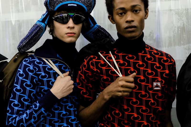 Prada Spring/Summer 2019 Backstage Milan Fashion Week Miuccia Prada Cloudbust Sneakers Shorts Denim