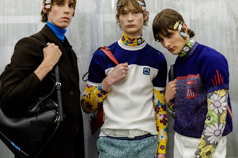 Prada Spring/Summer 2019 Backstage Milan Fashion Week Miuccia Prada Cloudbust Sneakers Shorts Denim