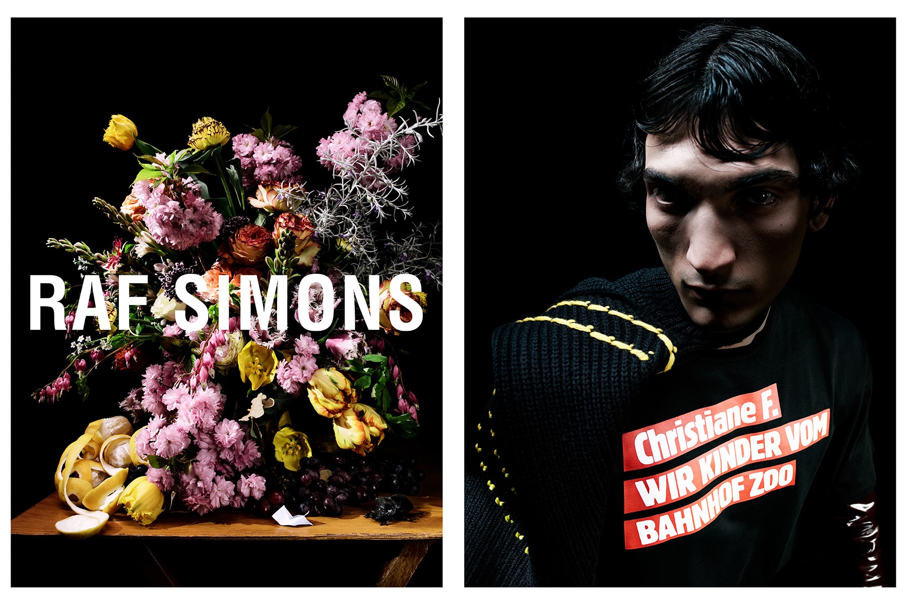 raf simons fall winter 2018 campaign advertisements imagery collection Photography Willy Vanderperre Styling Olivier Rizzo Flowers Mark Colle Model Luca Lemaire