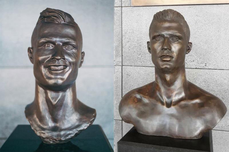 cristiano ronaldo Emanuel Santos bust sculpture swap replace Cristiano Ronaldo Madeira International Airport june 11 2018 statue family bronze portugal
