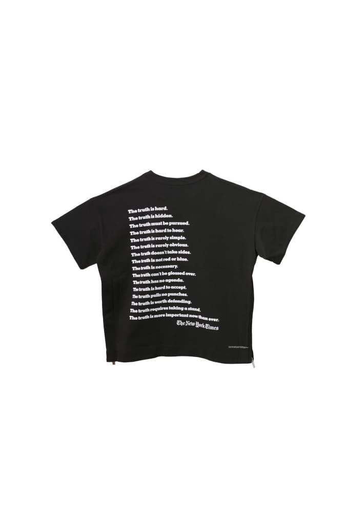 The new york times sacai truth tee shirt hoodie collaboration saks fifth avenue drop release date info june 15 23 2018 fall winter collection