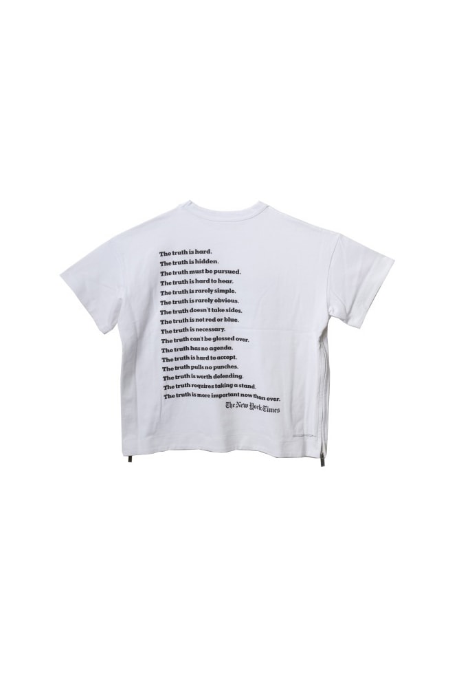 The new york times sacai truth tee shirt hoodie collaboration saks fifth avenue drop release date info june 15 23 2018 fall winter collection