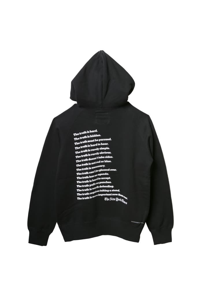 The new york times sacai truth tee shirt hoodie collaboration saks fifth avenue drop release date info june 15 23 2018 fall winter collection