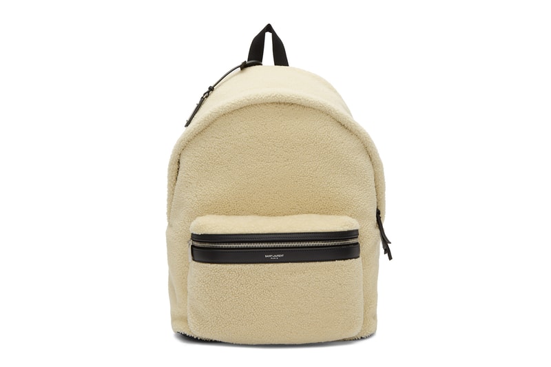 Saint Laurent Off-White Shearling City Backpack ssense release info available purchase accessories bags leather