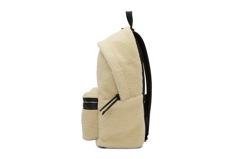 Saint Laurent Off-White Shearling City Backpack ssense release info available purchase accessories bags leather