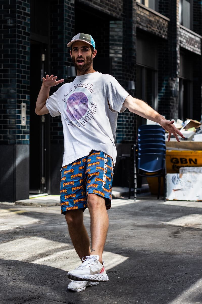 Sean Wotherspoon Nike Supreme London Street Style Streetsnaps Supreme x Thrasher Shorts Nike React Element 87 Air Max 1/97 Selfridges Farmers Market Guess