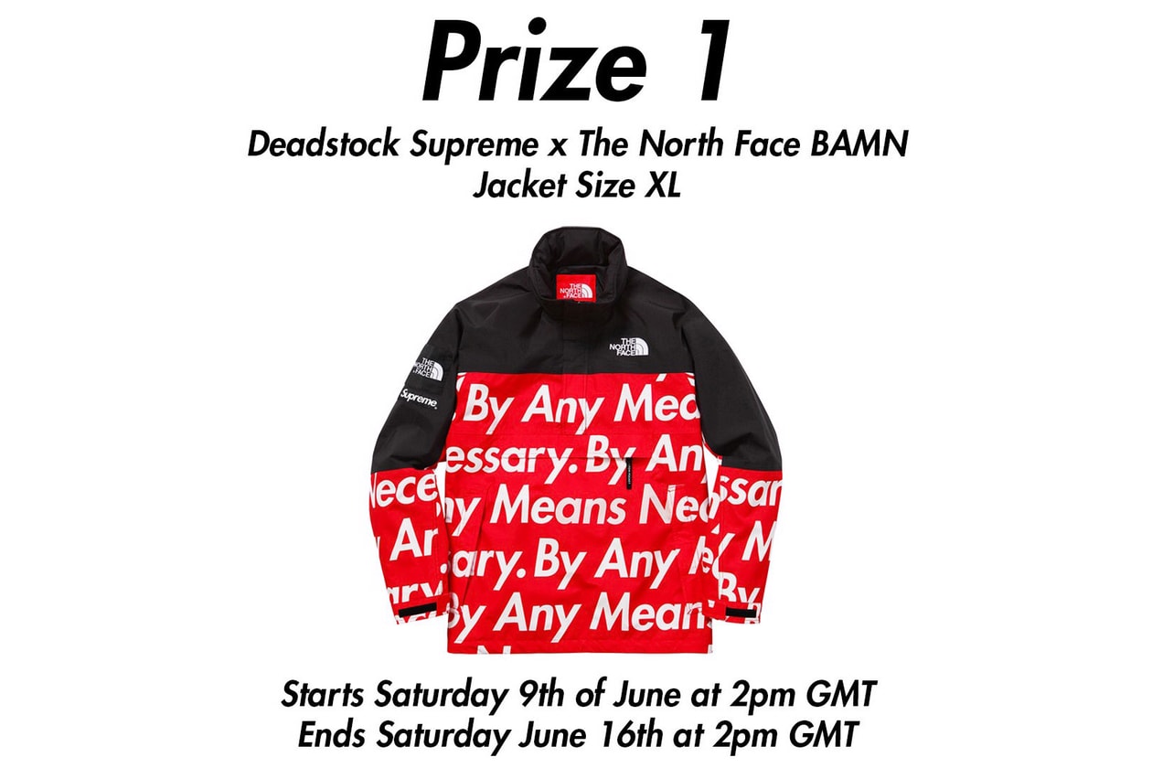 supreme leaks news red cross charity raffle sale auction brooklyn box logo north face by any means necessary jacket louis vuitton wallet peach hoodie