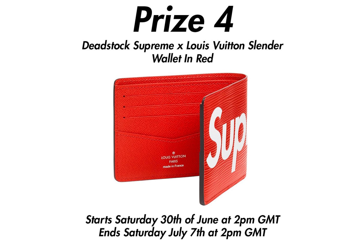 supreme leaks news red cross charity raffle sale auction brooklyn box logo north face by any means necessary jacket louis vuitton wallet peach hoodie
