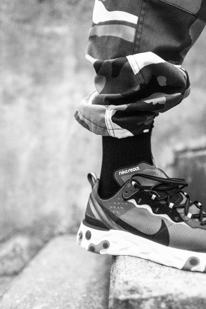 theNextdoor Nike React Element 87 Editorial Black Sail White