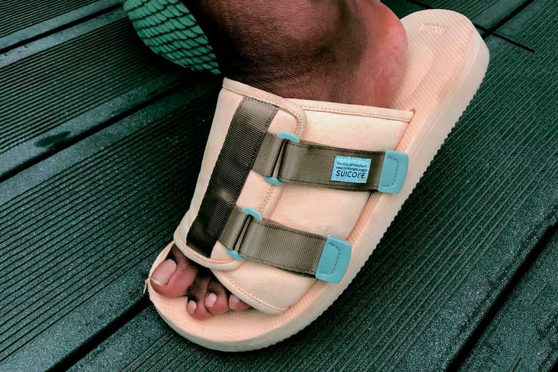 Tyler The Creator Golf Wang Suicoke Sandal closer look peach military green straps slam jam socialism pop up store paris