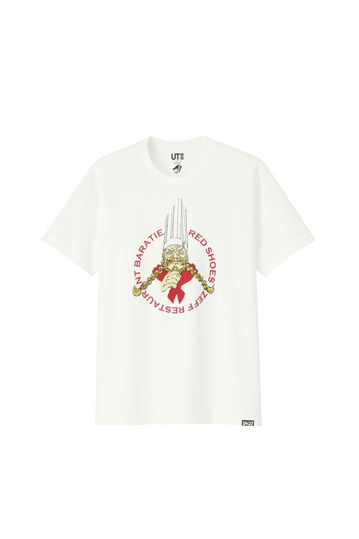 uniqlo shonen jump ut collaboration tee shirts white one piece red shoes zeff restaurant baratie
