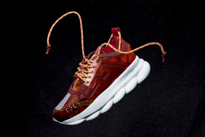 Versace Chain Reaction Fall Winter 2018 Closer Look Salehe Bembury footwear sneakers luxury styling fashion Italian Fashion collection exclusive running sneaker drop info pattern high top low plaid leopard zebra fur print