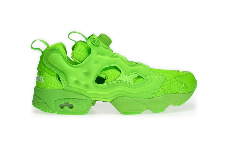 Vetements reebok fluro instapump fury sneaker collaboration drop release date info neon pink green colorway dover street market london june 26 2018 launch debut 610 euro 710 usd retail