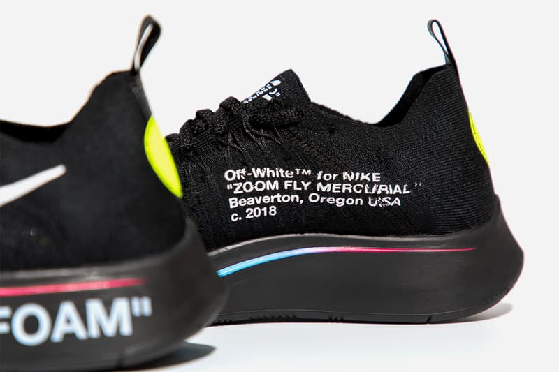 Virgil Abloh x Nike Zoom Fly Mercurial Flyknit Black Side Medial Heel