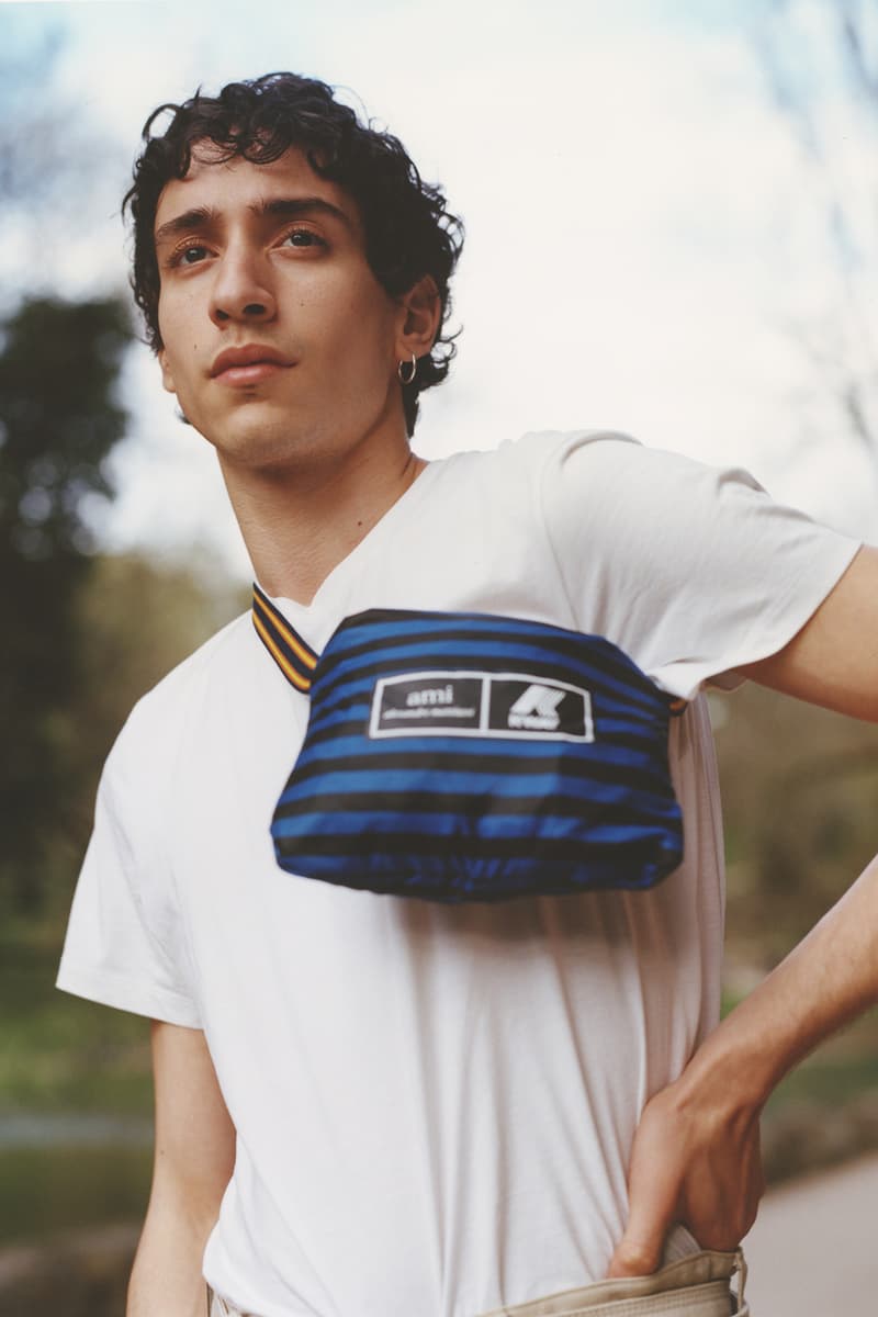 AMI x K-Way Collection Waterproof Red Black Blue Jacket Blue Stripes Sling Bag