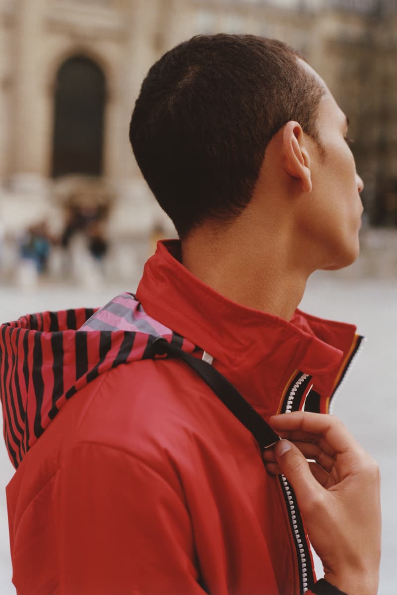 AMI x K-Way Collection Waterproof Red Black Blue Jacket Blue Stripes Sling Bag
