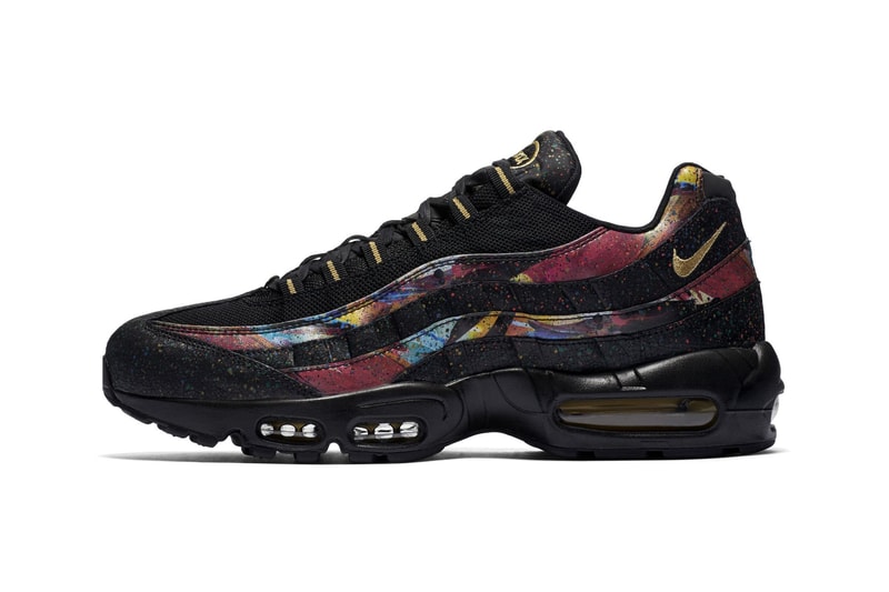 Nike Air Max 95 "Metallic Gold/Cobalt Blaze" Paint Splatter Colorway first look sneaker multicolor black gold