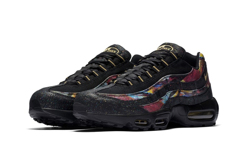 Nike Air Max 95 "Metallic Gold/Cobalt Blaze" Paint Splatter Colorway first look sneaker multicolor black gold