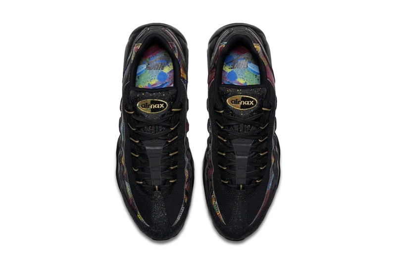 Nike Air Max 95 "Metallic Gold/Cobalt Blaze" Paint Splatter Colorway first look sneaker multicolor black gold