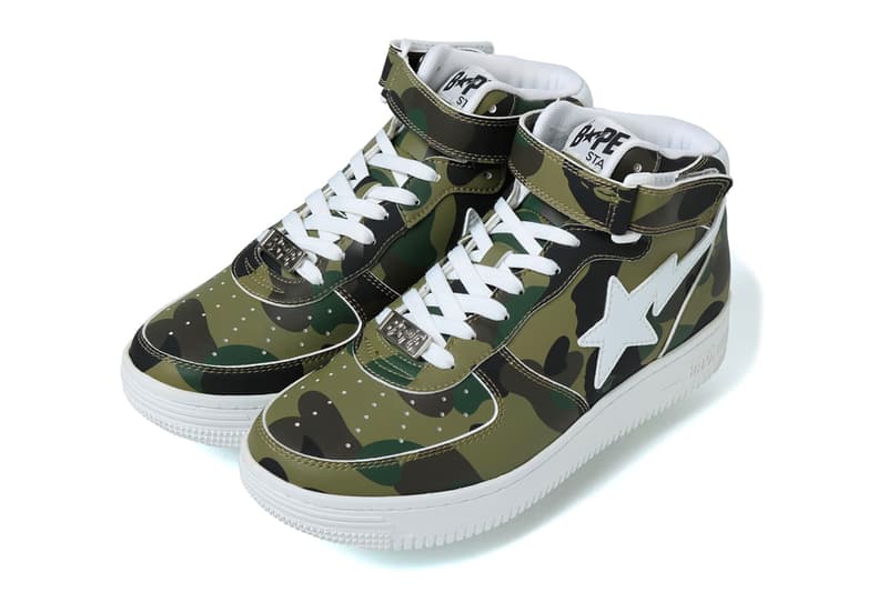 BAPE BAPESTA Mid 1st Camo Release info drop date colorways green yellow July 14 purchase price sneaker footwear