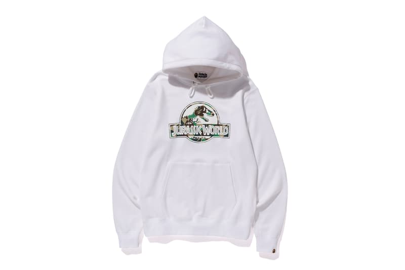 bape jurassic world fallen kingdom collaboration 2018 logo branding white camouflage hoodie long sleeve