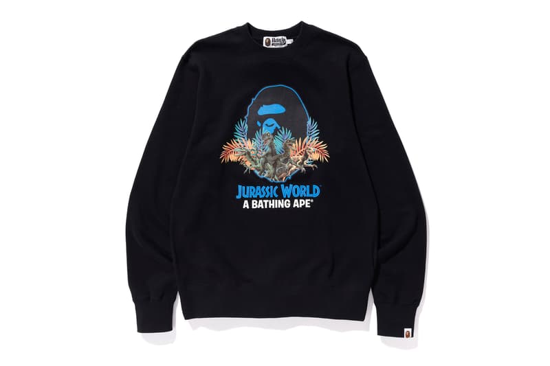 bape jurassic world fallen kingdom collaboration 2018 logo branding black sweater long sleeve blue ape head