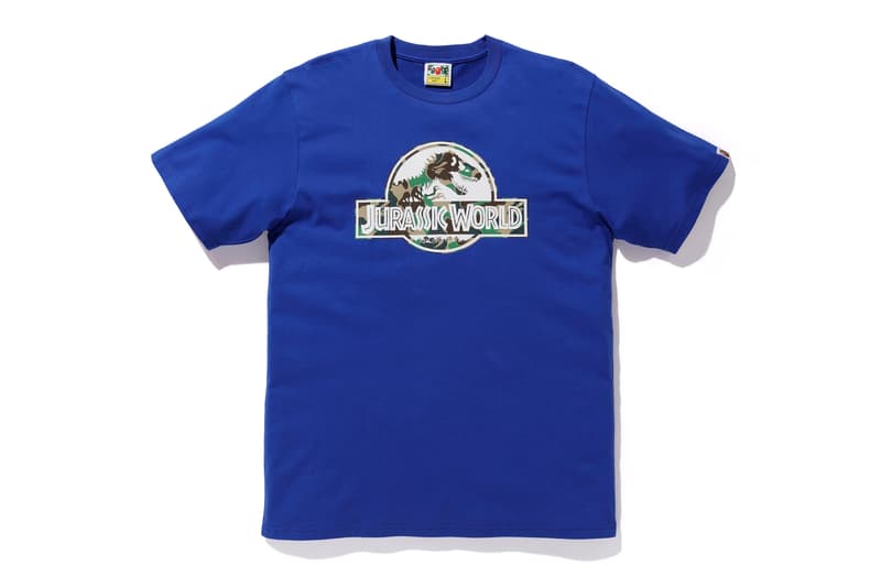 bape jurassic world fallen kingdom collaboration 2018 logo branding blue tee shirt short sleeve camouflage