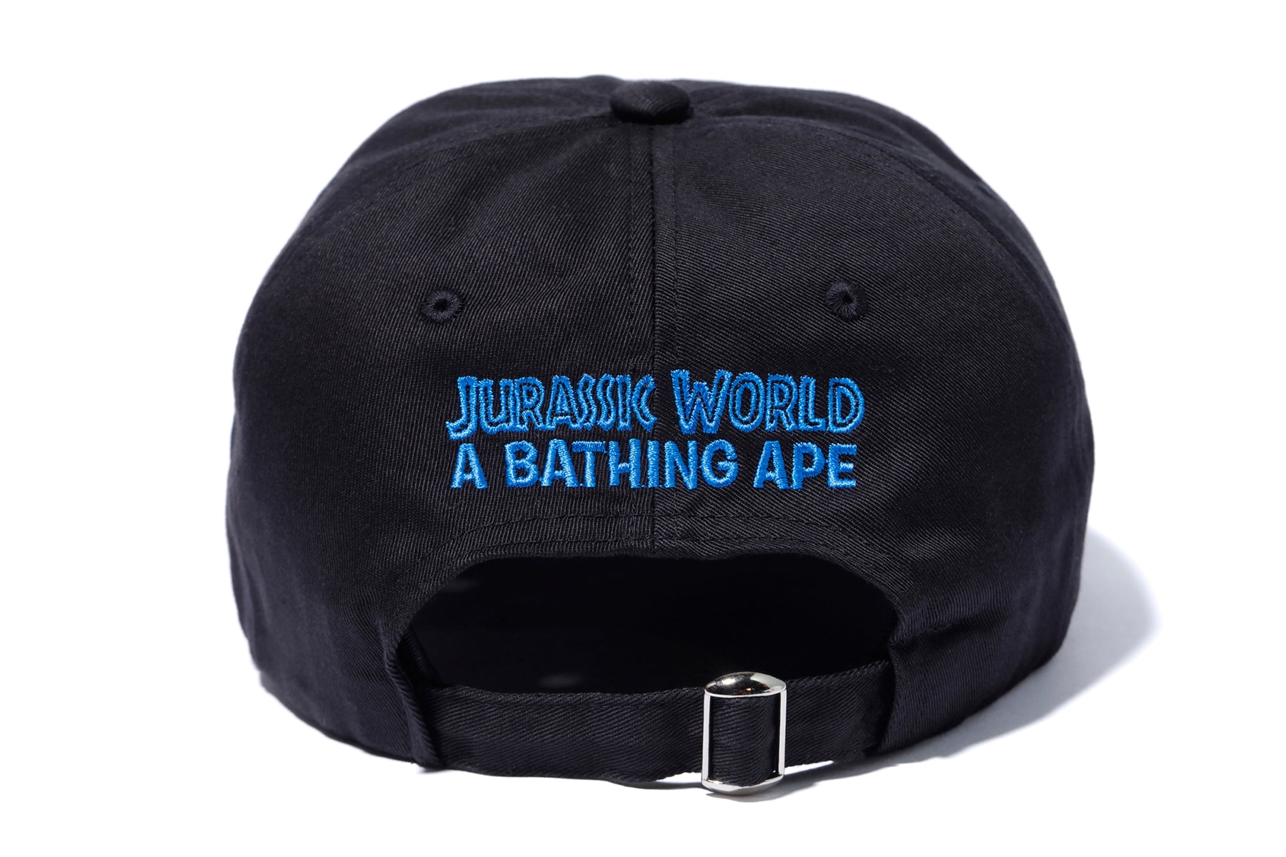 bape jurassic world fallen kingdom collaboration 2018 black cap hat blue branding logo embroidery