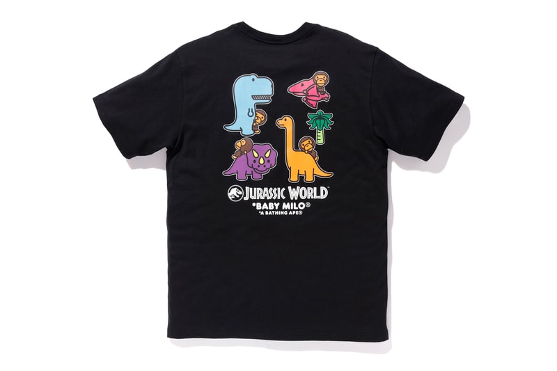 bape jurassic world fallen kingdom collaboration 2018 logo branding tee shirt short sleeve dinosaur camouflage baby milo black rear back