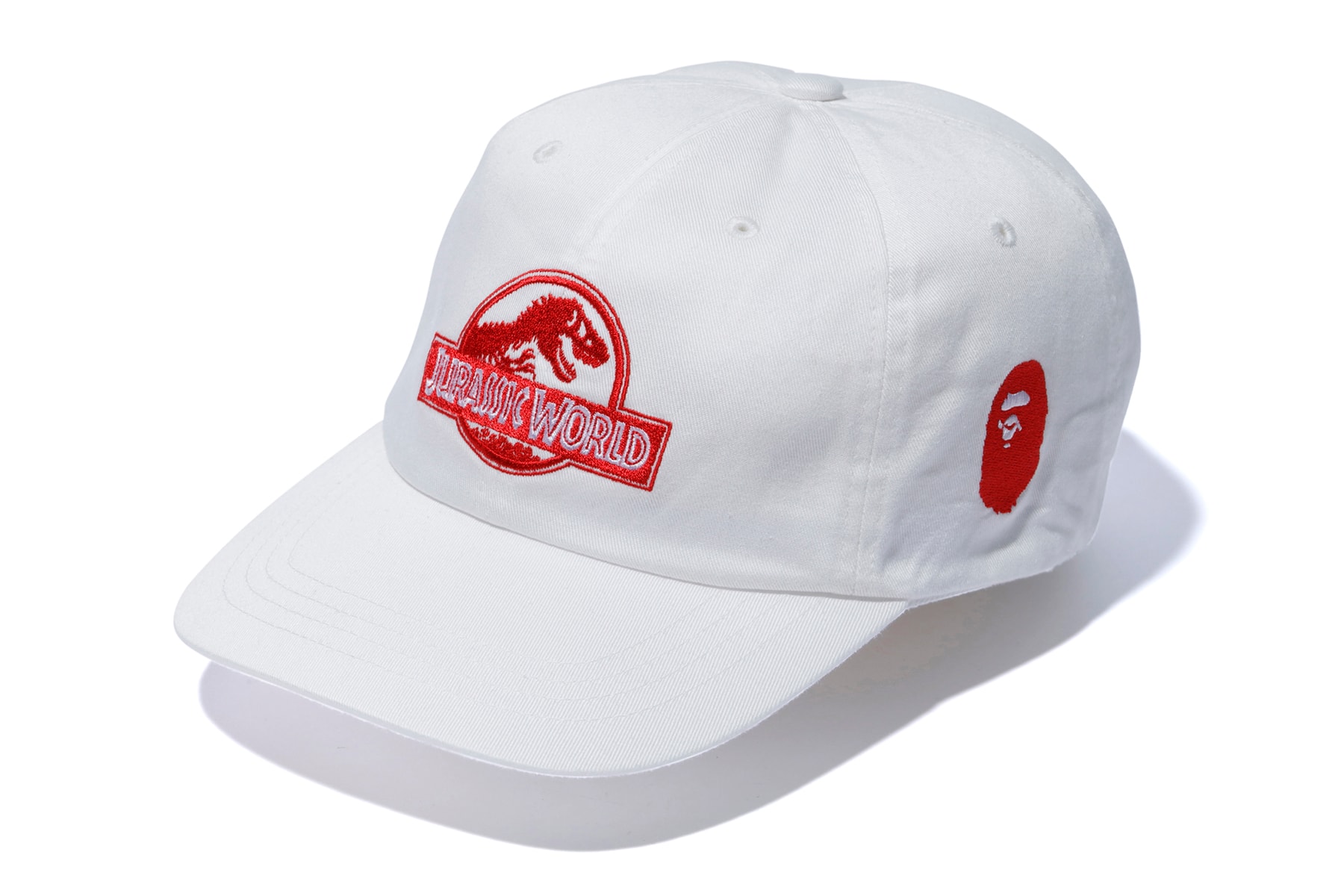 bape jurassic world fallen kingdom collaboration 2018 white cap red branding logo ape head embroidery