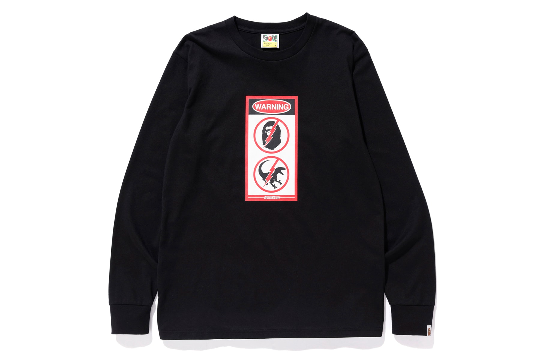 bape jurassic world fallen kingdom collaboration 2018 logo branding black long sleeve sweater ape head