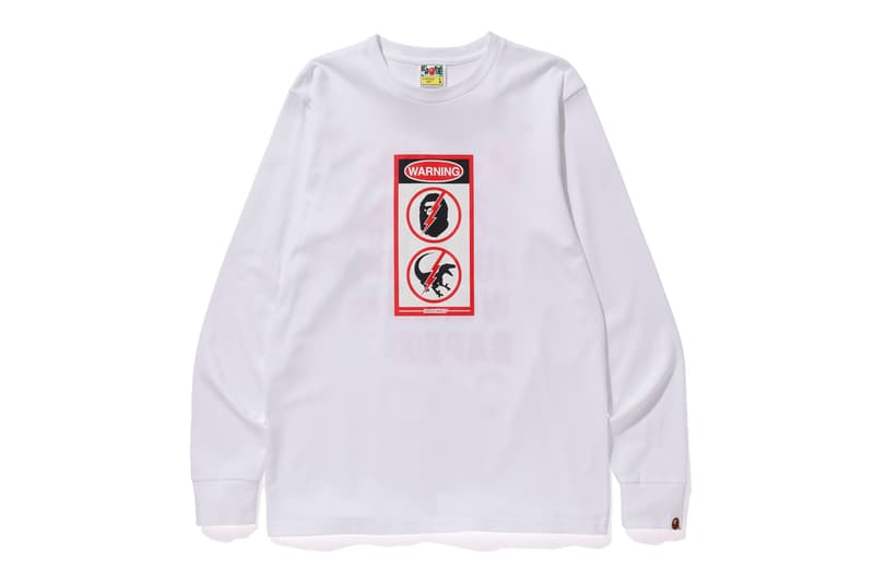 bape jurassic world fallen kingdom collaboration 2018 logo branding white long sleeve sweater red graphics ape head