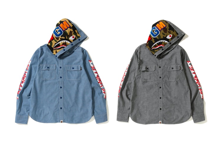 BAPE Mixes Its Shark Face Motif & Denim for the Chambray Hoodie Shirt