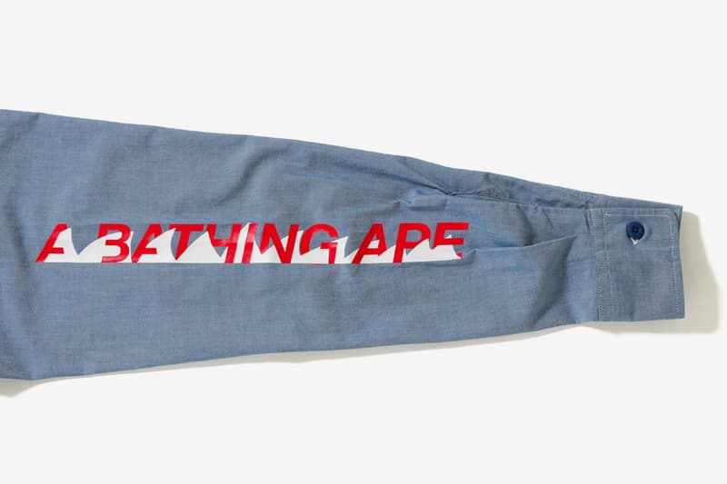 bape shark chambray hoodie shirt blue