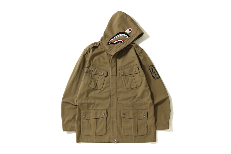 bape shark parachute jacket olive