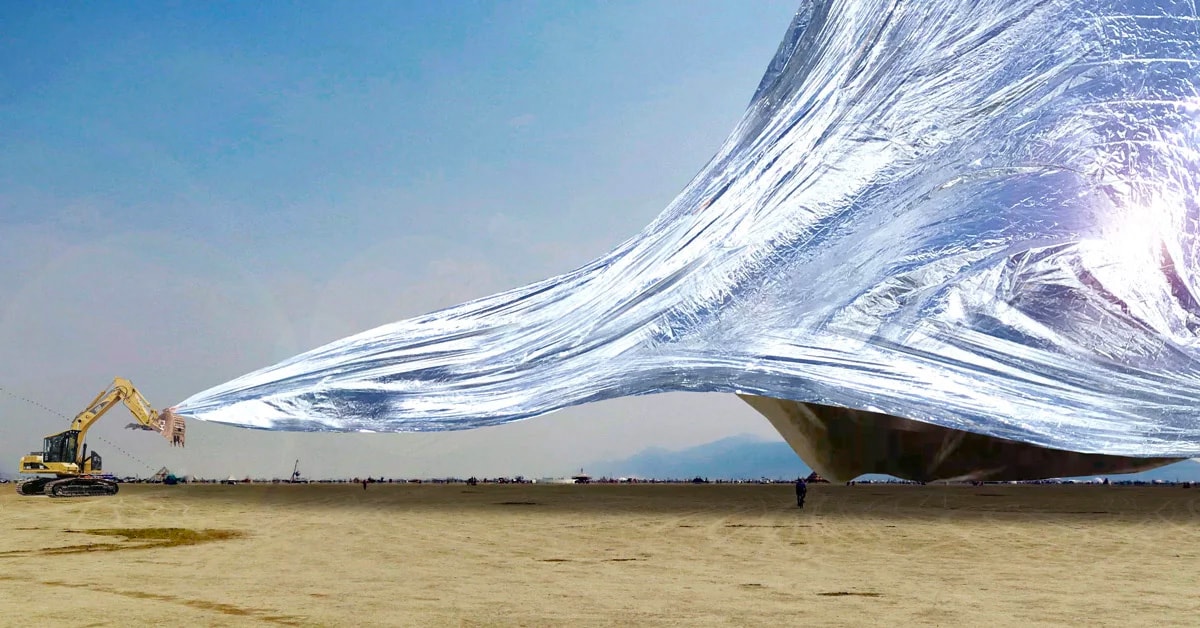 Burning Man giant NASA Space Blanket Installation Sasha Shtanuk art silver reflective