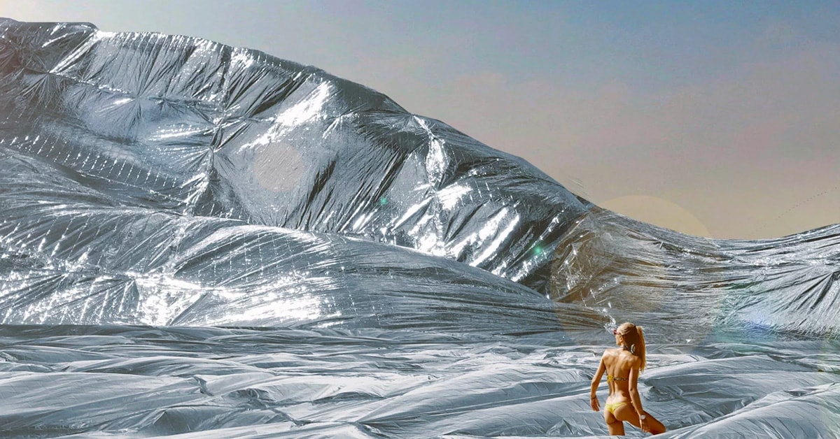 Burning Man giant NASA Space Blanket Installation Sasha Shtanuk art silver reflective